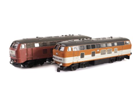 Lima 0 Gauge 2-rail Locomotives: comprising two Bo-Bo diesel locomotives, both repainted, one in DB orange/grey livery as 218