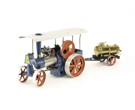 A Wilesco blue/nickel finished ‘Old Smoky’ live steam traction engine and water trailer: with speed regulator, slip-eccentric