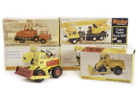 A Dinky Toys 970 Jones Fleetmaster Cantilever Crane, 976 Michigan 180-III Tractor Dozer, 973 Eaton Yale Articulated Tractor S