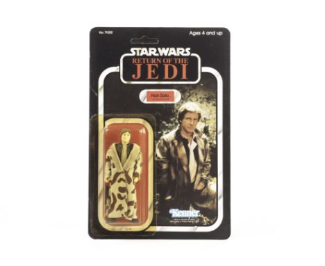 Vintage Kenner Star Wars ROTJ Han Solo (In Trench Coat) 3 3/4” Figure, 79 back unpunched card, contained in protective case, 