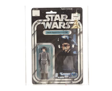 Vintage Kenner Star Wars Death Squad Commander 3 3/4” Figure, 12 back-B punched card, AFA graded 70EX+, sealed in Perspex cas
