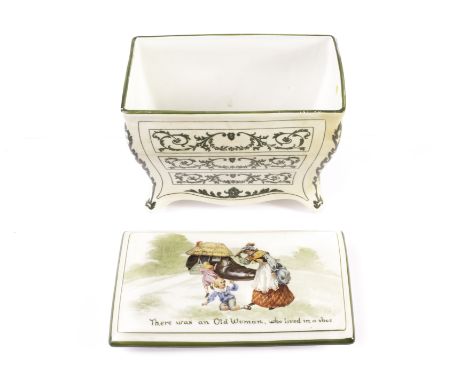 Huntley & Palmers Nursery Rhyme Biscuit Commode, ‘There was an Old Woman, who lived in a shoe’, made by Royal Doulton with ch