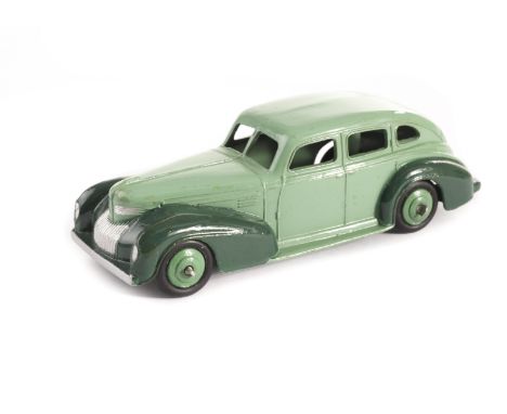 A Dinky Toys US Issue 39eu Chrysler Royal Sedan, two-tone green body, light green ridged hubs, VG-E, minor retouching to nose