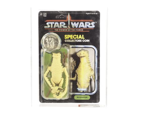 Vintage Kenner Star Wars POTF Amanaman 3 3/4” Figure, 92 back punched card (tab in place), AFA graded 75Y-EX+/NM (C75 B85 F85