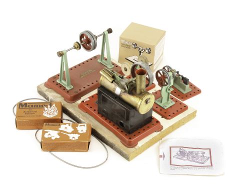 A Mamod MM2 stationary steam engine and workshop accessories: comprising large-crankshaft MM2 engine but with uncommon chimne