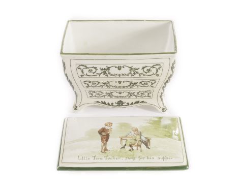 Huntley & Palmers Nursery Rhyme Biscuit Commode, ‘Little Tom Tucker, sang for his supper’, made by Royal Doulton with chromol
