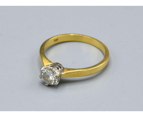 An 18ct. Gold Solitaire Diamond Ring claw set, approximately 0.40 ct., ring size O, 3 gms. 