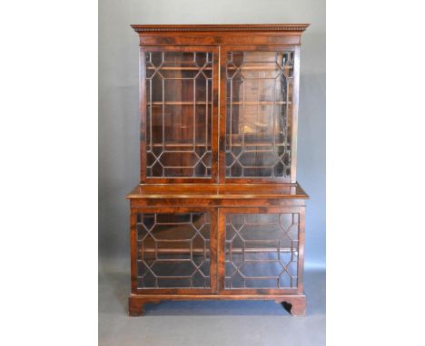 An Edwardian Mahogany Display Cabinet, the moulded cornice above two astragal glazed doors enclosing shelves, the lower secti