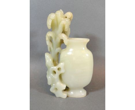 A Late 19th Century Early 20th Century Jade Small Vase of Pierced Form 13cm tall 