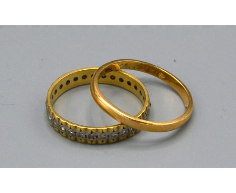 An 18ct. Gold Wedding Band, 2.2 gms together with an 18ct. gold diamond eternity ring, 2.5 gms 