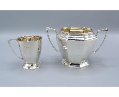 A Sheffield Silver Two Handled Sucrier together with a Birmingham silver small mug, 10oz 