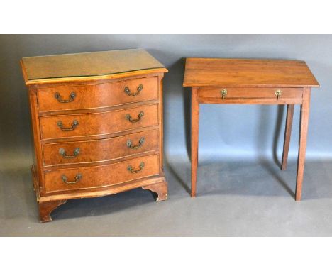 A 20th Century Burr Walnut Serpentine Chest of four long drawers with brass handles raised upon bracket feet, 71 cms wide, 47