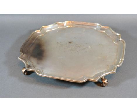 A George V Silver Presentation Salver, London 1918, retailed by the Goldsmith and Silversmiths Company, 22 ozs. bearing inscr