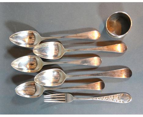 A Set of Three George III Scottish Silver Dessert Spoons, Edinburgh 1804, together with another similar Scottish silver desse