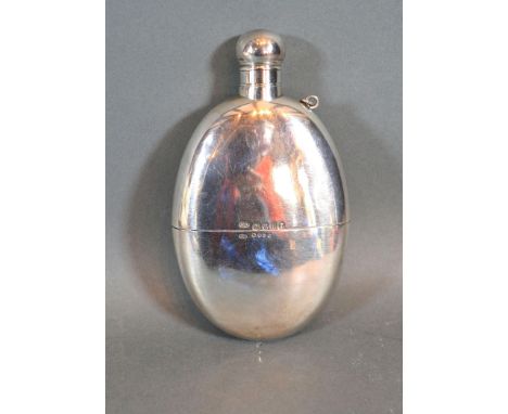 A Victorian Silver Hip Flask of Oval Form with removable cup London 1875 Maker George Adams 7oz 