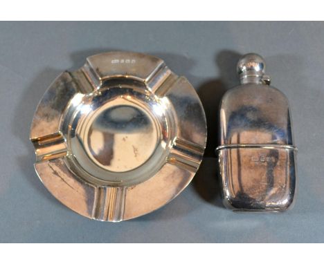 A Victorian Silver Hip Flask Birmingham 1894 together with a Birmingham Silver Ashtray 9oz 