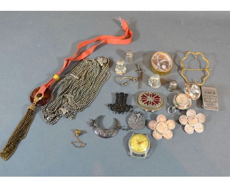 A Silver Sovereign Case together with a collection other items to include a silver decanter label 