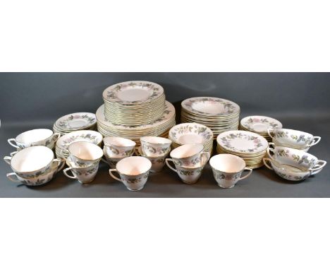 A Royal Worcester June Garland Dinner and Tea Service comprising plates, cups, saucers and other items 
