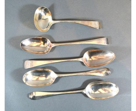 A Pair of George III silver Table Spoons London 1798, together with another similar pair of Georgian Table Spoons and a Georg