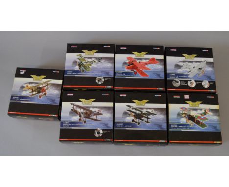 Seven boxed Corgi Aviation Archive diecast model aircraft in 1:48 scale including AA38303 'Fokker Dr1 Triplane Jasta 6 Johann