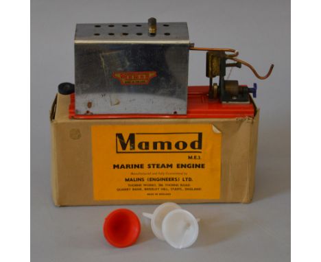 LIVE STEAM. A boxed Mamod M.E.3. Marine Steam Engine, F/G with incorrect solid fuel burner tray and plastic funnel, in F/G bo
