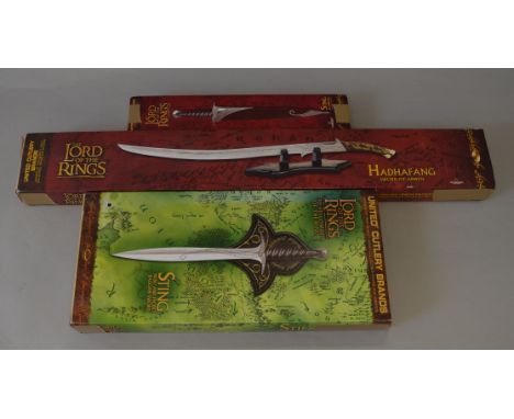 United Cutlery Lord of the Rings. Two boxed swords, 'Hadhafang Sword of Arwen' and 'Sting. Bilbo and Frodo Baggins' Sword' to