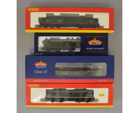 OO Gauge. Bachmann & Hornby 4 x diesel locomotives. All BR green. Class 20 No.8164 hand weathered, Class 37 No.D6711 weathere