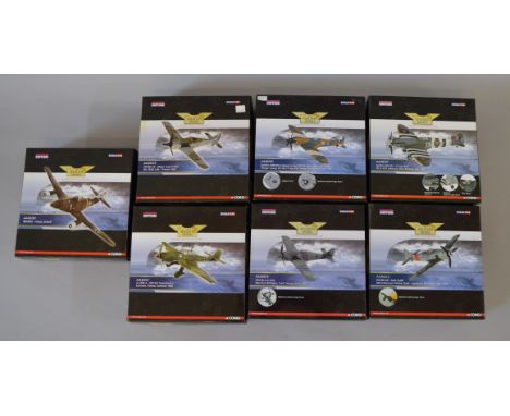 Seven boxed Corgi Aviation Archive diecast model aircraft in 1:72 scale including AA35707 'Me262 - Franz Schall', all appear 