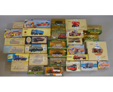 Thirty boxed Corgi Classics diecast car, van and truck models including some from the 'Chipperfield Circus' series. Overall m