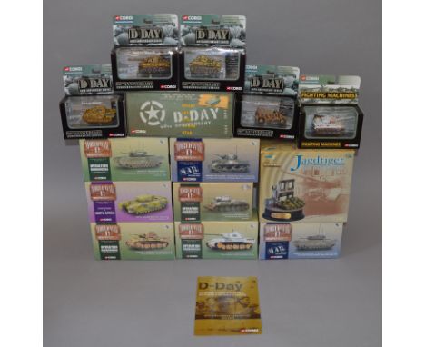 Thirteen boxed Corgi diecast Tank models in 1:50 and other scales from their 'World War II Collection', 'D Day' and 'Fighting