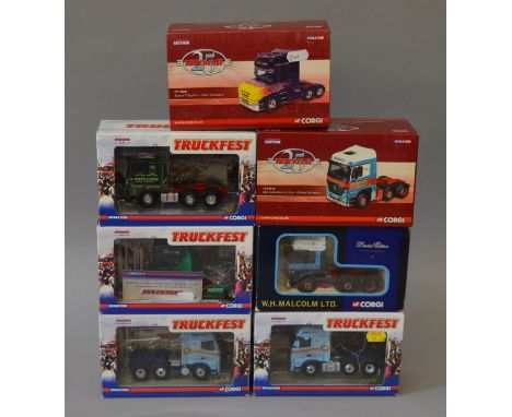 Seven boxed Corgi diecast model Truck Tractor Units in 1:50 scale from the 'Truckfest' and 'Truckfest 25' series, 2 of CC1400