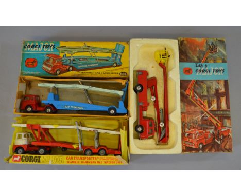 Three boxed Corgi Toys diecast models, 1105 Bedford TK Car Transporter, with some repainting to cab, 1127 Simon Snorkel Fire 
