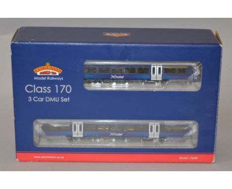 OO Gauge. Bachmann. class 170 3 car DMU set. Scotrail Saltire Livery. G+ boxed, some handling wear to box.