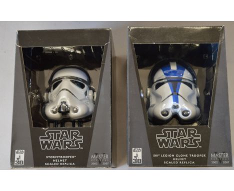 2 Star Wars Master Replicas scaled helmets: SW-374 501st Legion Clone Trooper & SW-357 Stormtrooper Helmet, with boxes and sh