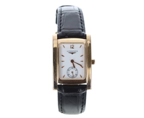 Longines Dolce Vita 18ct rose gold rectangular lady's wristwatch, reference no. L5 502 8, rectangular silvered dial with Arab