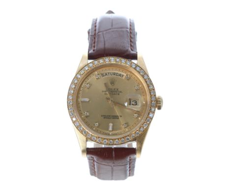 Rolex Oyster Perpetual Day-Date 18ct diamond set gentleman's wristwatch, reference no. 1803, serial no. 3291xxx, circa 1973, 