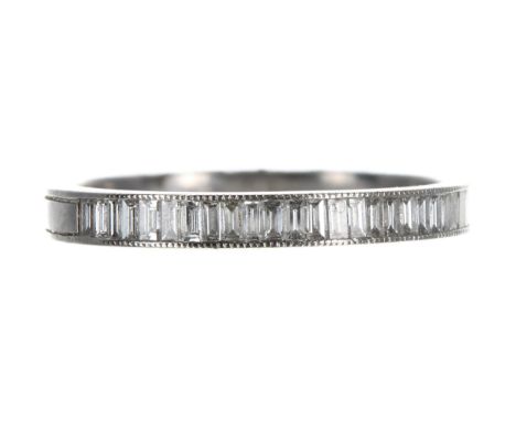 Modern platinum baguette diamond half eternity ring, 3mm, 2.9gm, ring size M 