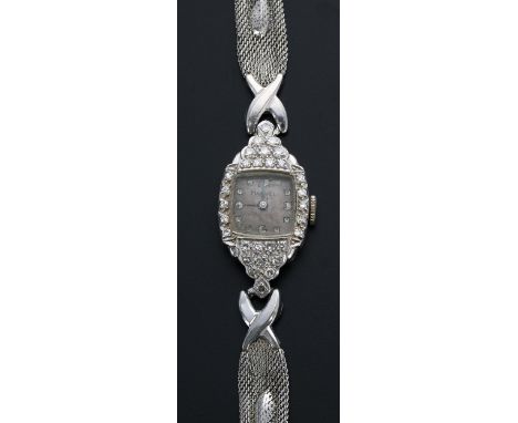 Harvel platinum-iridium and diamond lady's wristwatch, silvered dial, signed 17 jewel unadjusted movement, gold filled bracel