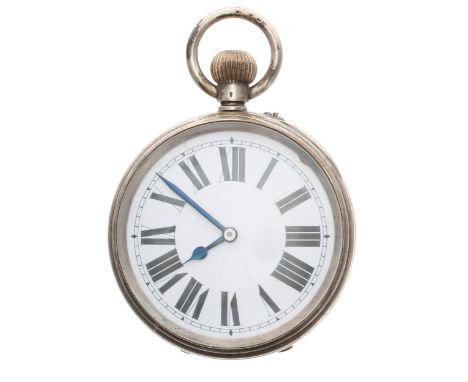 Continental silver (0.935) Goliath pocket watch, the movement with visible mainspring stamped 6279+497, the dial with bold Ro