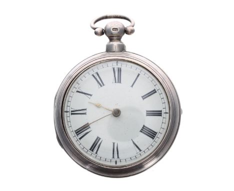 19th century silver verge pair cased pocket watch, London 1837, unsigned fusee movement with pierced engraved balance cock, f