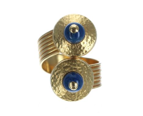 ilias Lalaounis, Greece sodalite 18ct yellow gold expanding ring set, stamped marks, no. A21, 8.3gm, ring size L/M 