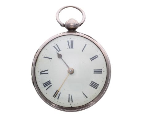 George IV silver verge pocket watch, Birmingham 1827, unsigned fusee movement, no. 7502, with pierced engraved balance cock w