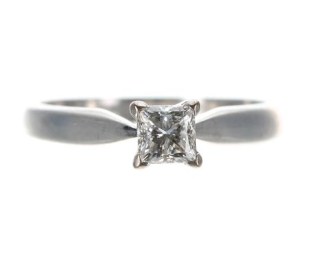 IGI certified 18ct princess-cut solitaire diamond ring,&nbsp;0.44ct approx, clarity VS2, colour F, width 5mm, 3.5gm, ring siz