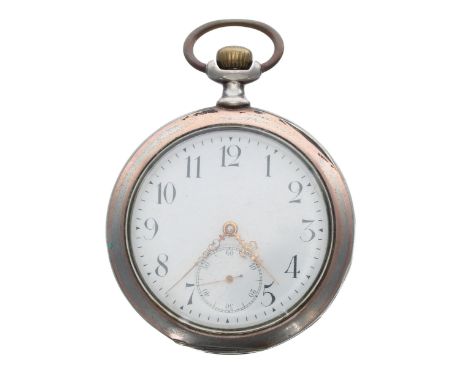 Continental silver (0.800) lever pocket watch, unsigned movement with compensated balance and regulator, inscribed hinged cuv