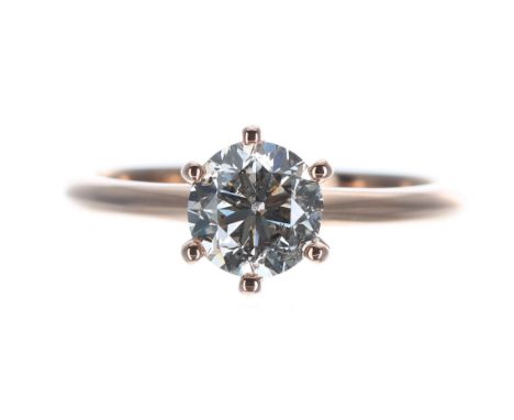 Certified 18ct rose gold six claw round brilliant-cut solitaire diamond ring, 1.06ct, clarity SI2, colour J, 8mm, 2.7gm, ring