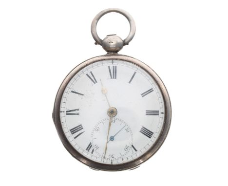 George IV silver verge pocket watch, London 1824, the unsigned fusee movement with engraved balance cock with mask, diamond e