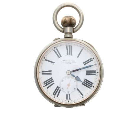 Goliath nickel cased pocket watch, unsigned bar lever movement with compensated balance and regulator, exhibition cover, hing