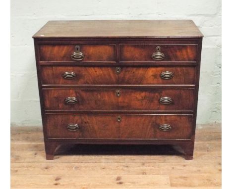 3'6 Georgian mahogany chest of 3 long and 2 short drawers standing on bracket type feet with brass handles 