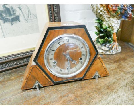 1940s art deco walnut framed Enfield mantel clock 