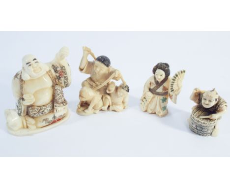 Group of four late 19th century carved Japanese ivory netsuke 